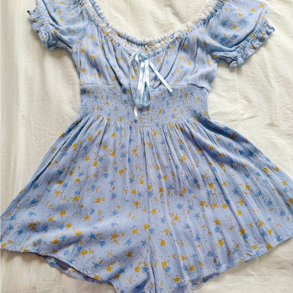 Blue Milkmaid Floral Romper